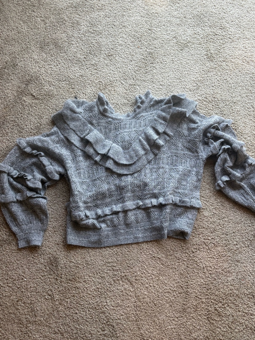 Gray Ruffle Knit Sweater - Picture 3 of 5